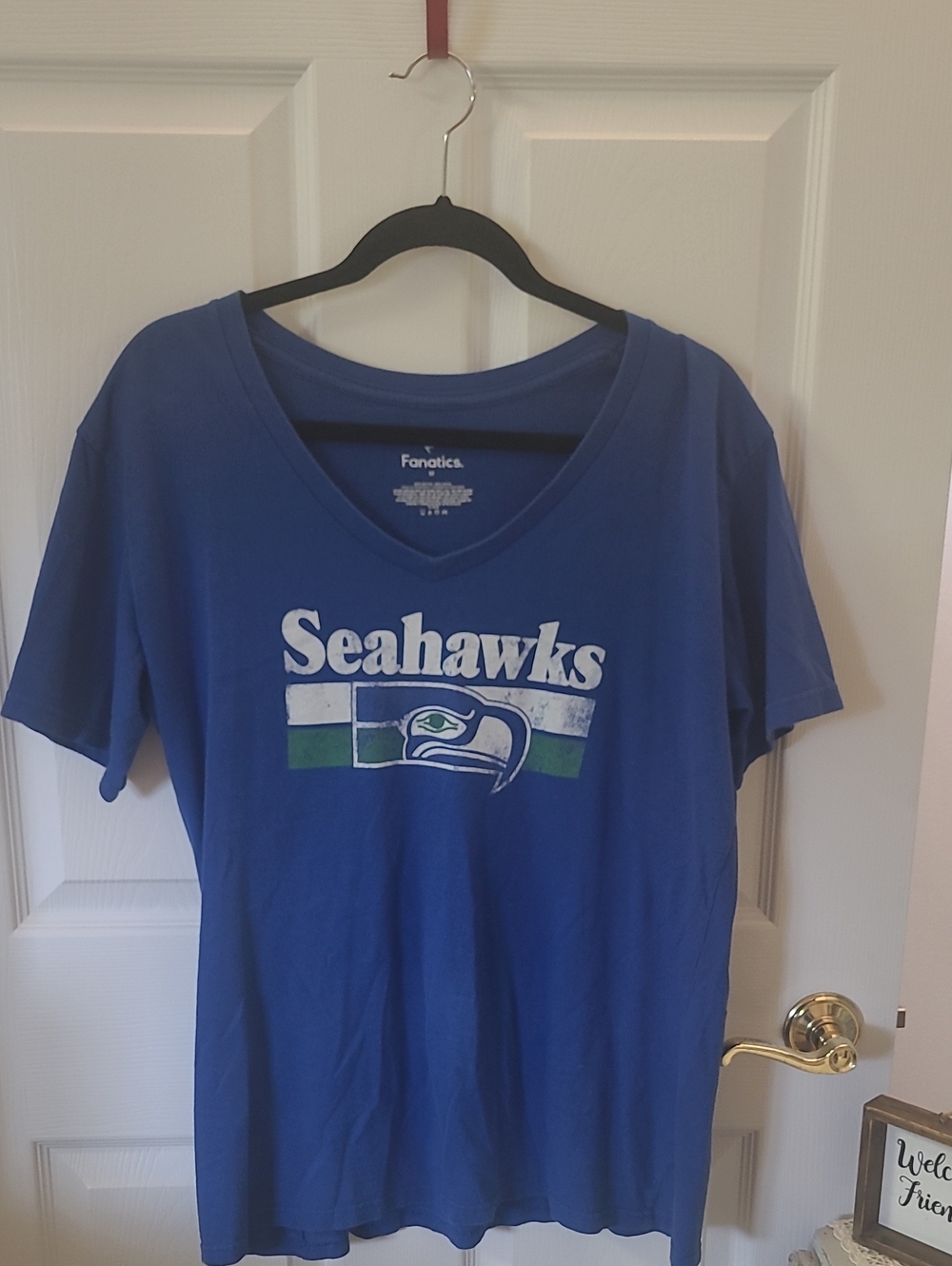 Fanatics Royal Blue Seahawks V-Neck Tee with Team Crest Bin 6